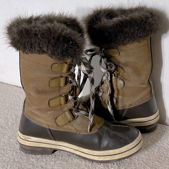 London Fog Tan Leather Duck Boot Snow Boots With Faux Fur 7 - Picture 13 of 14